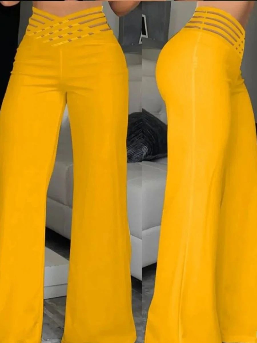 High Waist Hollow Straight Leg Pants Loose Fit Long Trousers Street Sle Casual Wear Summer Collection Faionable Ladies