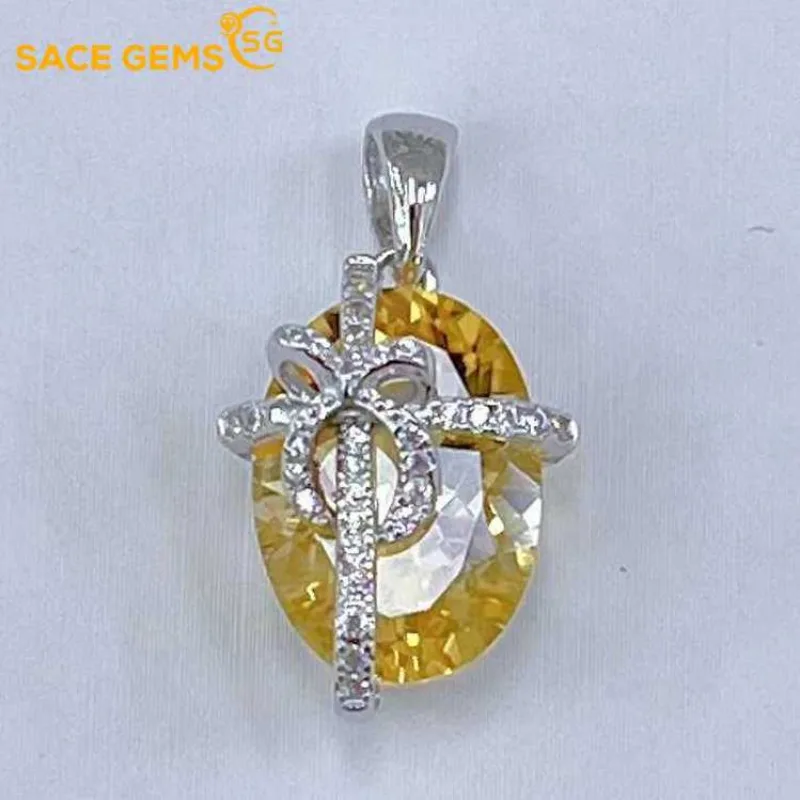 SACE GEMS Luxury 10*14mm Natual Citrine Pendant 925 Sterling Silver Pendant Necklace for Women Everyday Party Fine Jewelry Gift