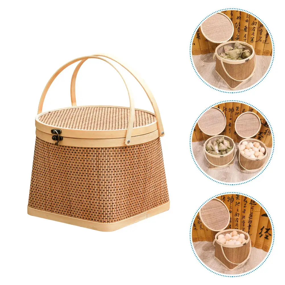 Cesta con mango de bambú para el hogar, contenedor de almacenamiento tejido a mano, organizador creativo para artículos diversos, decoración para regalo de flores y frutas, 1 ud.