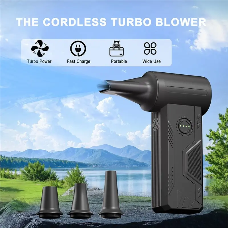 JFB محرك بدون فرش مروحة توربو منفضة هواء كهربائية لاسلكية، منفاخ غبار قابل للتعديل 4 سرعات لتنظيف الكمبيوتر المحمول، منزل السيارة #4