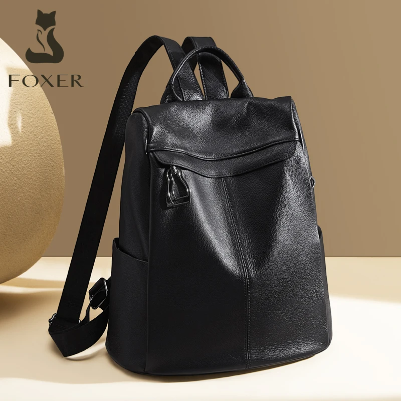 FOXER حقيبة ظهر نسائية من الجلد الطبيعي 2025 حقيبة جديدة بمقبض علوي حقيبة كتف للتنقل حقيبة ظهر للسيدات سعة كبيرة حقيبة مدرسية للبنات #1