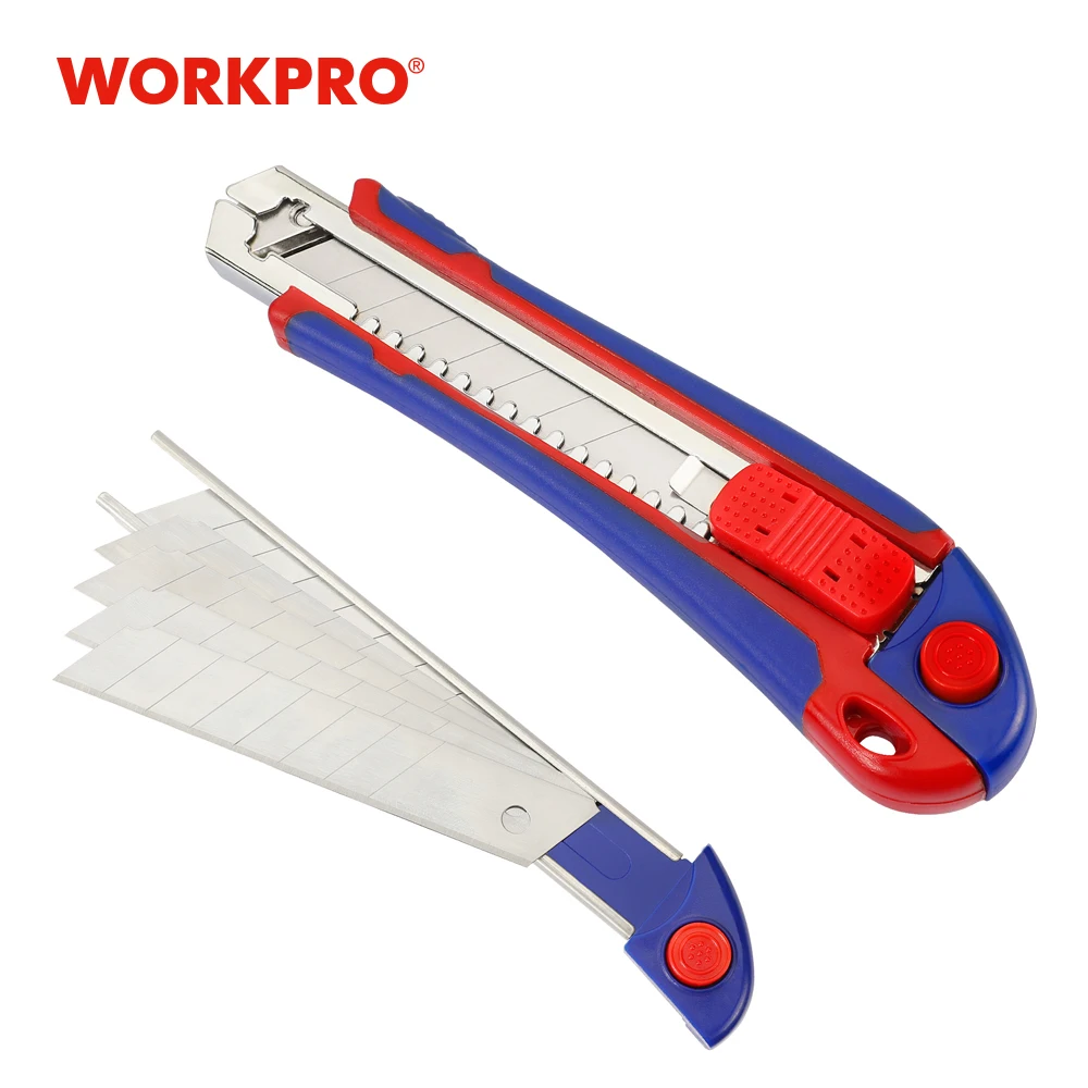 

WORKPRO 18MM Plastic Snap Off Knife Retractable Utility Knife SK5 Stainless Steel Blade with 5pc Blades Cut Rope Paper Box DIY