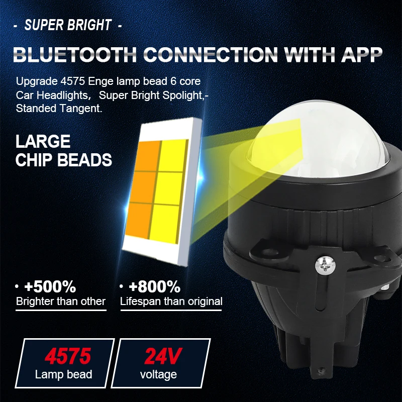 3-Inch Lens Fog Light Projector with App, 3-Color High Beam, 110W H11 LED Car Fog Light, Super Bright Single