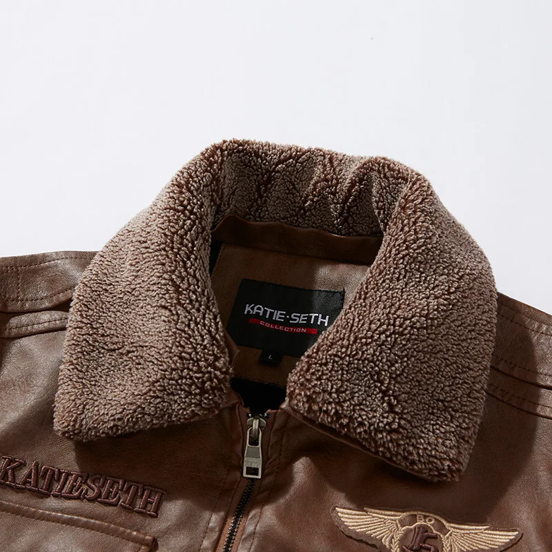 Men's Leather Jacket  Autumn and Winter Lapel Fleece Trend Large Size Locomotive PU Leather Jacket