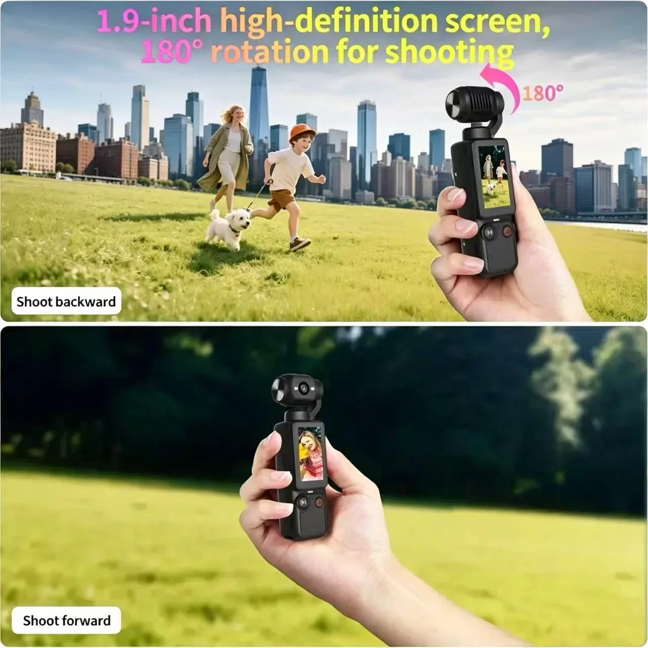 Handheld 4K Sports Camcorder 180° Rotatable Lens Built-in Fill Light Mini Pocket Camera for Outdoor Cycling Hiking