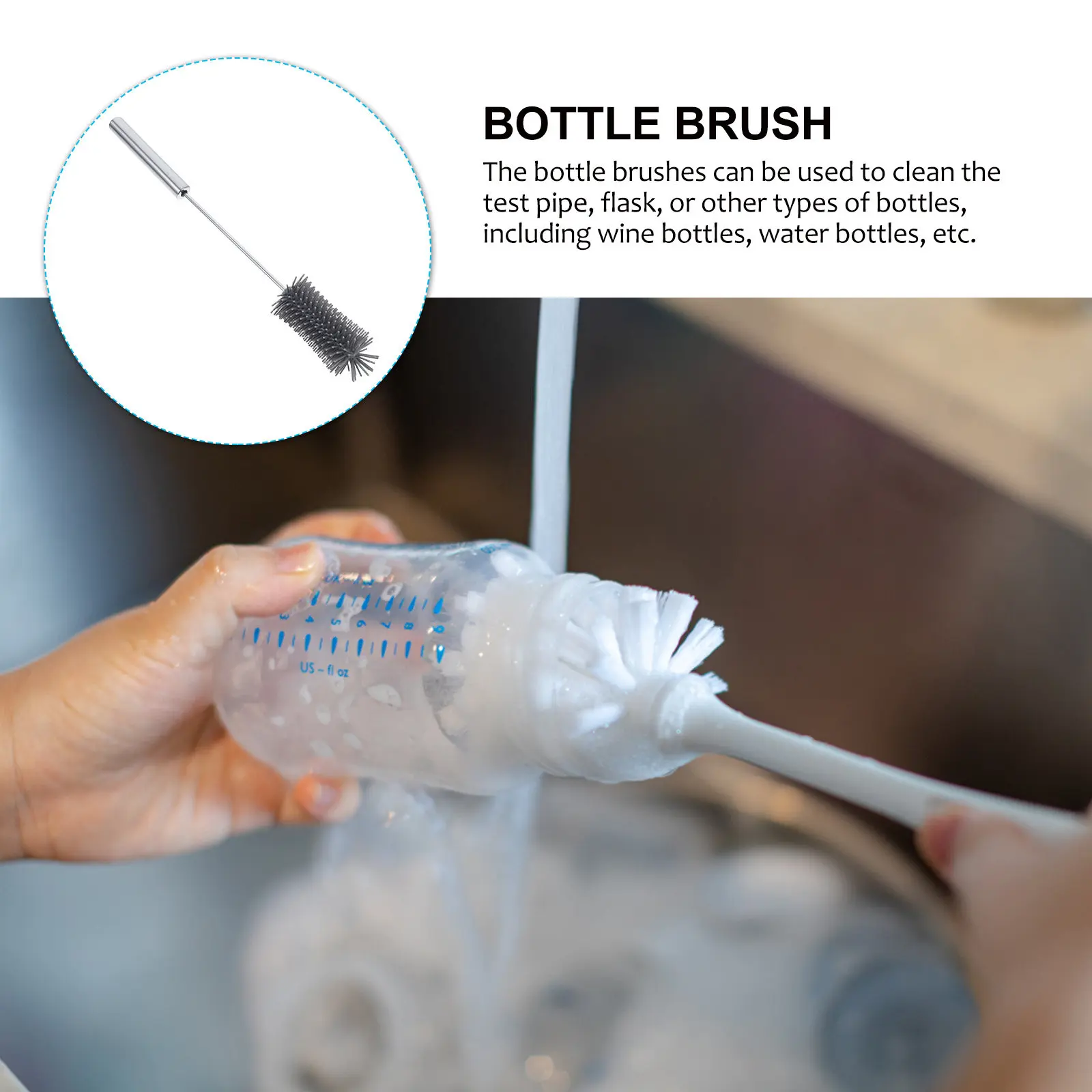 Semi-Automatic Rotating Silicone Bottle Brush for Baby Bottles, Cups, Tea & Water Containers – Long Handle view 2
