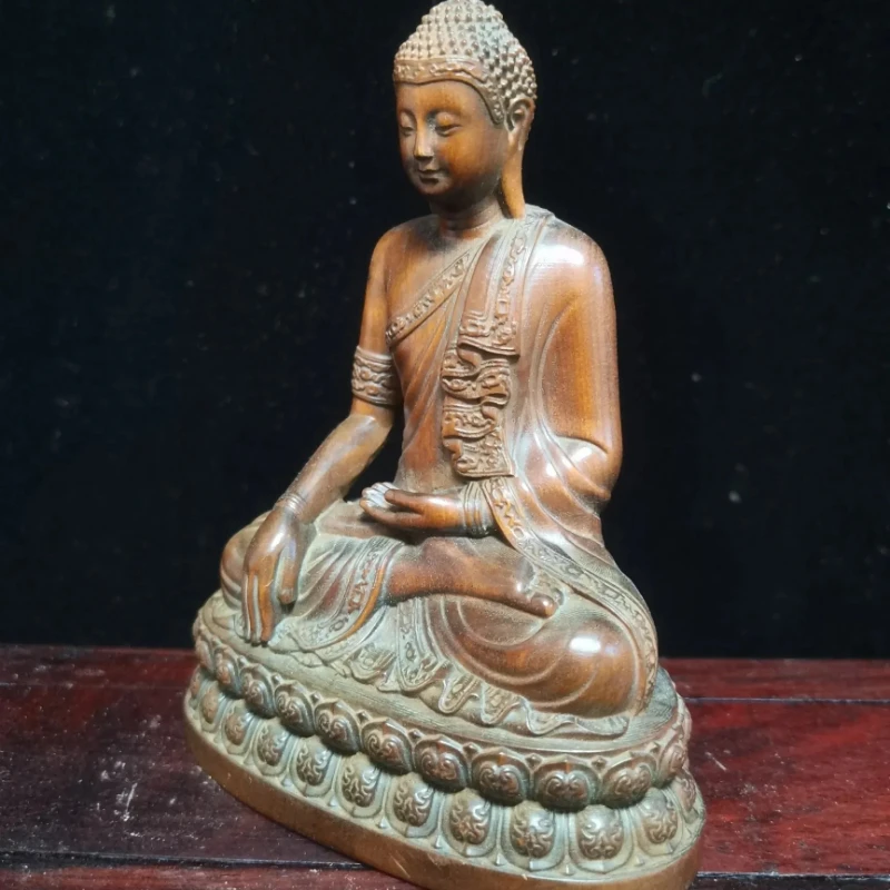 Collect China Box-Wood Hand Carving Buddhism Shakyamuni Buddha Statue