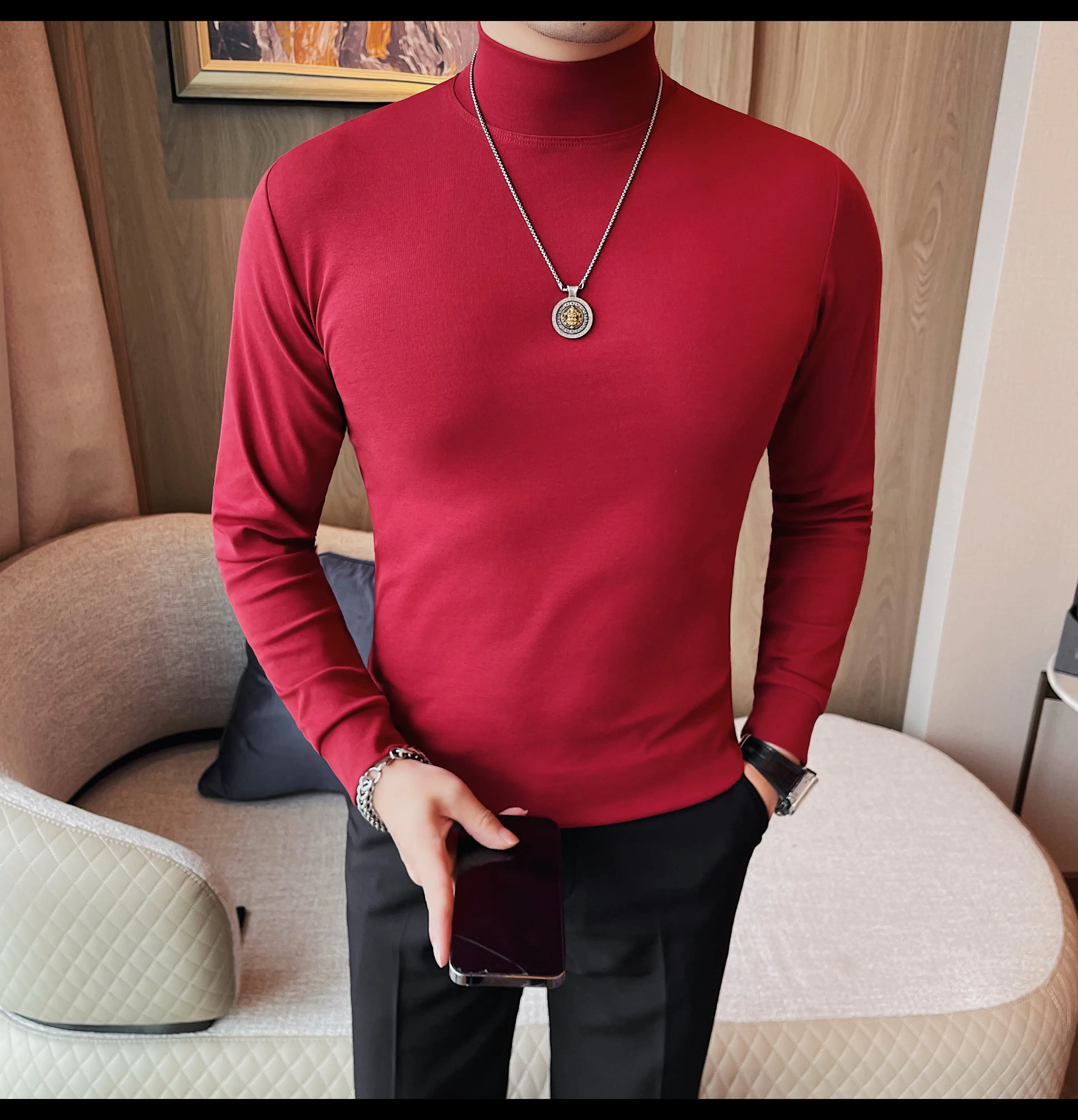 2026 Herren Thermounterwäsche Rollkragen-Hemd mit Revers, dünnes Modal-Herbst- und Winter-Langarm-Unterhemd, einlagiges Slim-Fit-Oberteil – Detail 19