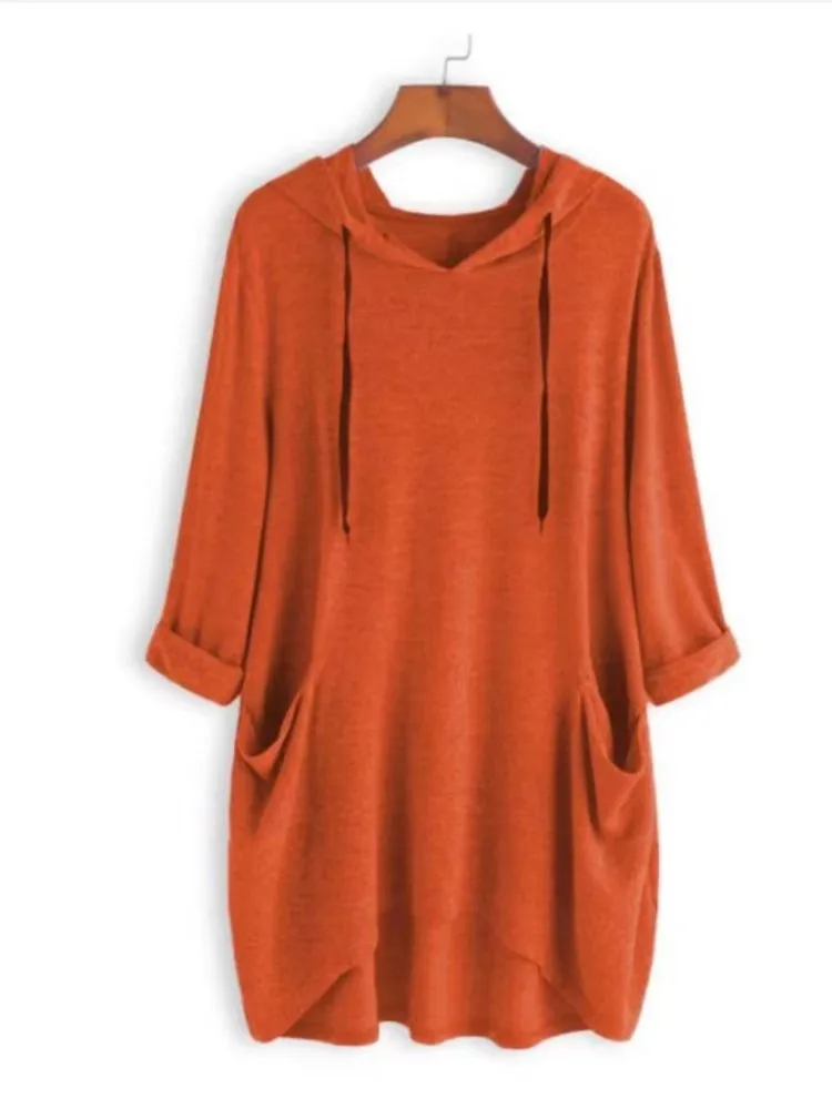 Casual Loose Workout Hoodies Long Hooded Top Women Fashion Solid Color Long Sleeve Sweatshirts Autumn Winter Female Pullover