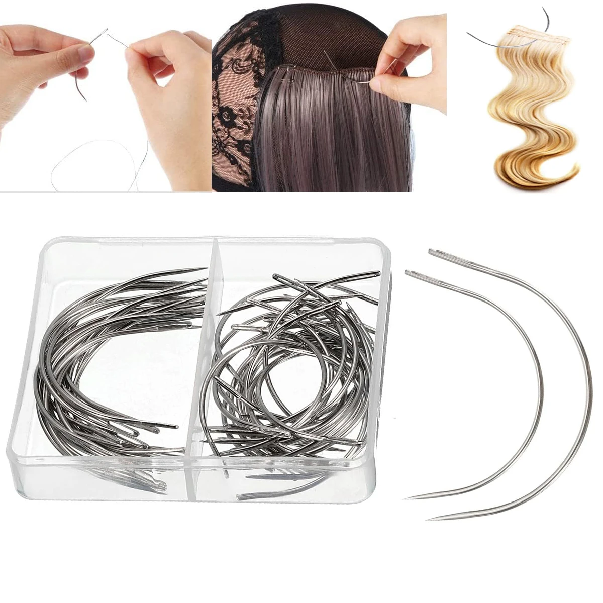 50Pcs/Box Steel Curved Needles C Type Wig Making Needles Making Lace Wigs Hair Necessary Accessories Tools ﻿