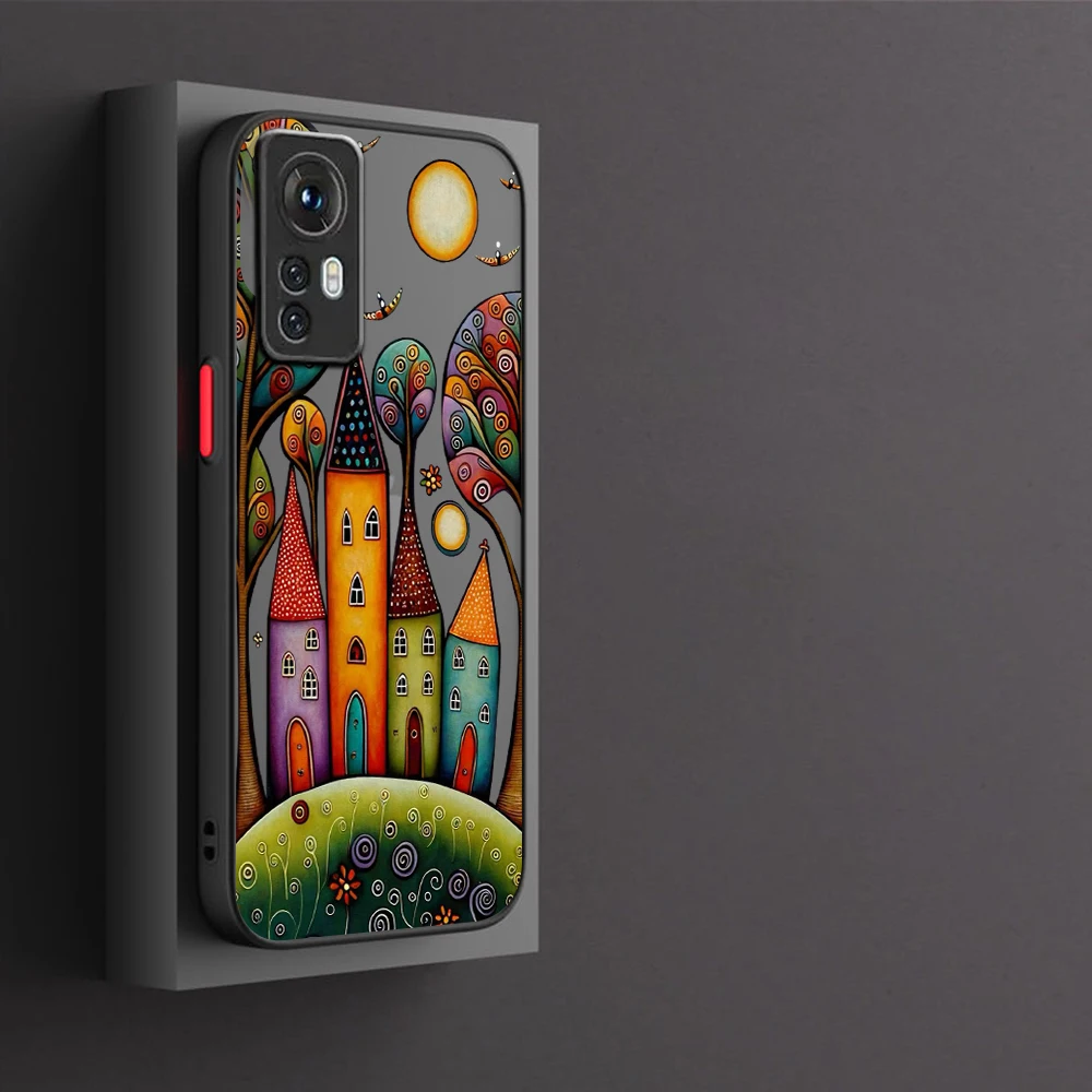 Hand Painted Forest House Illustration Phone Case For Xiaomi Redmi Note 12 11 10 9 9A 9T 9C 8 Pro Plus Matte Transparent Cover