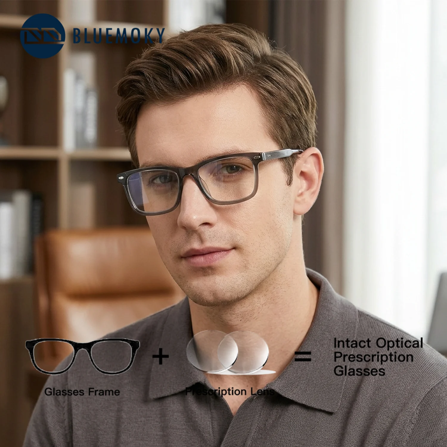 

BLUEMOKY Rectangle Acetate Eyeglasses Prescription Optical Eyewear Photochromic Anti Blue Light Glasses for Sight for Men