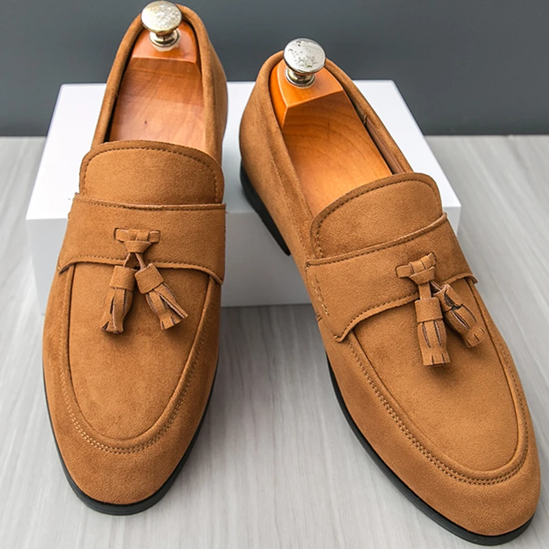 

Высококачественная повседневная деловая обувь, мужские кожаные лоферы без шнуровки, мужская офисная социальная обувь, мужские модельные кожаные туфли с кисточками
