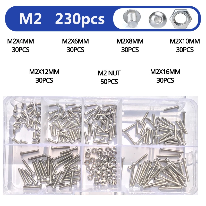 M2 M3 M4 M5 M6 Innensechskantschraube und Muttern-Set, Innensechskantschraube aus Edelstahl 304, Innensechskant-Halbrundkopfschrauben-Sortiment – Detail 8