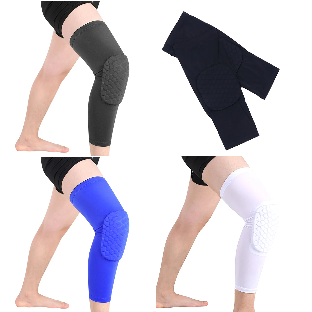

2 pcs Knee Protector Brace Honeycomb Design Black Non-slip Thick Sponge Cushioning Sports Activities Basketball Hiking Fitness