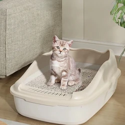 Semi-Closed Cat Litter Box Breathable Durable Kitten Toilet Bedpan with Scoop Pet Accessories Spill-Proof Litter Box