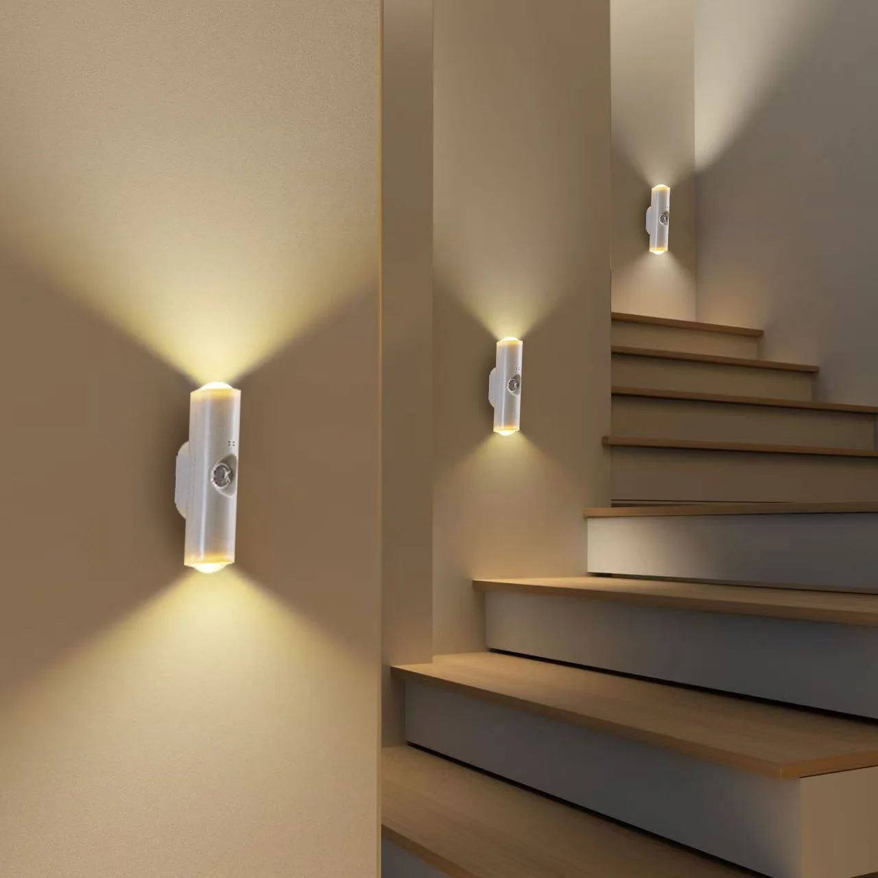 Led dupla cabeça sensor de movimento luz rgb gradiente luz noturna recarregável lâmpada de parede magnética para armário corredor escada