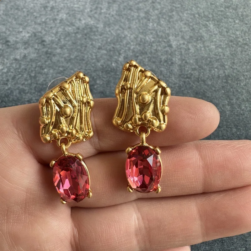 Fashion Jewerly Vintage Curved Tree Branch Earrings for Women,Sweet Geometric Design with Colorful Crystals, Symmetrical Studs