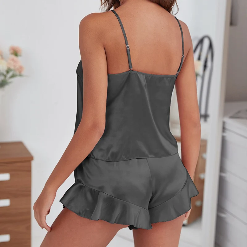 Sexy Women's Pajamas Sets Summer V Neck Suspender Top Solid Color Sexy Pajama Shorts Home Pajama  Sets 2 Piece Fashion Sleepwear