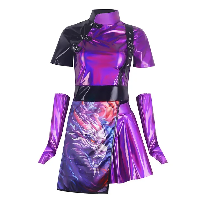 

Jazz Kpop Stage Outfit Purple Dress Skirt Set Girl Korean Group Dancer Stage Performance Wear 2025 Party Rave Outfit