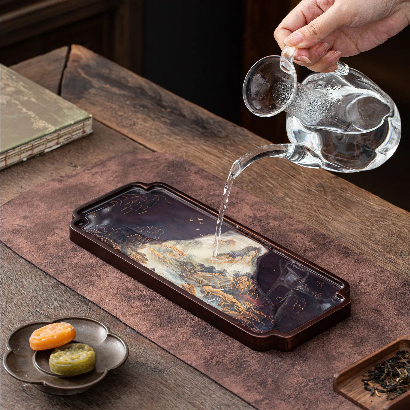 Popular temperature-sensitive color-changing small tea tray, classic national style series, small atmosphere, dry soaking