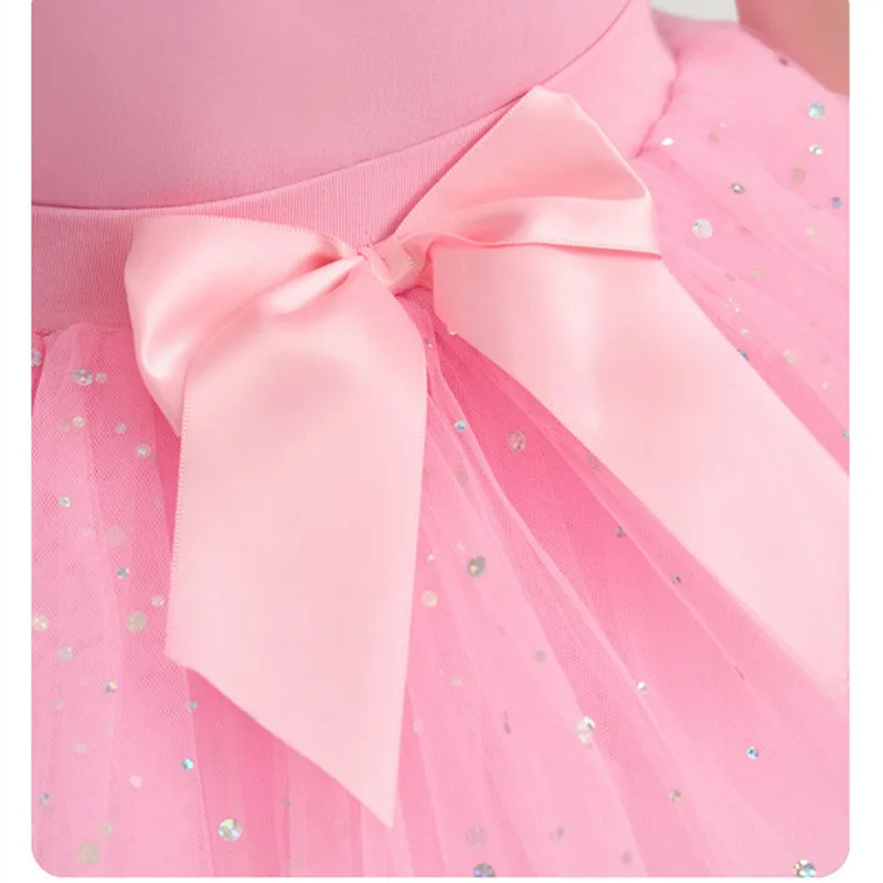 Toddler Girls Ballet Leotards with Sparkle Tutu 4-Layers Tiered Bowknot Short Long Sleeve Ballerina Dance Costumes Gymnastic