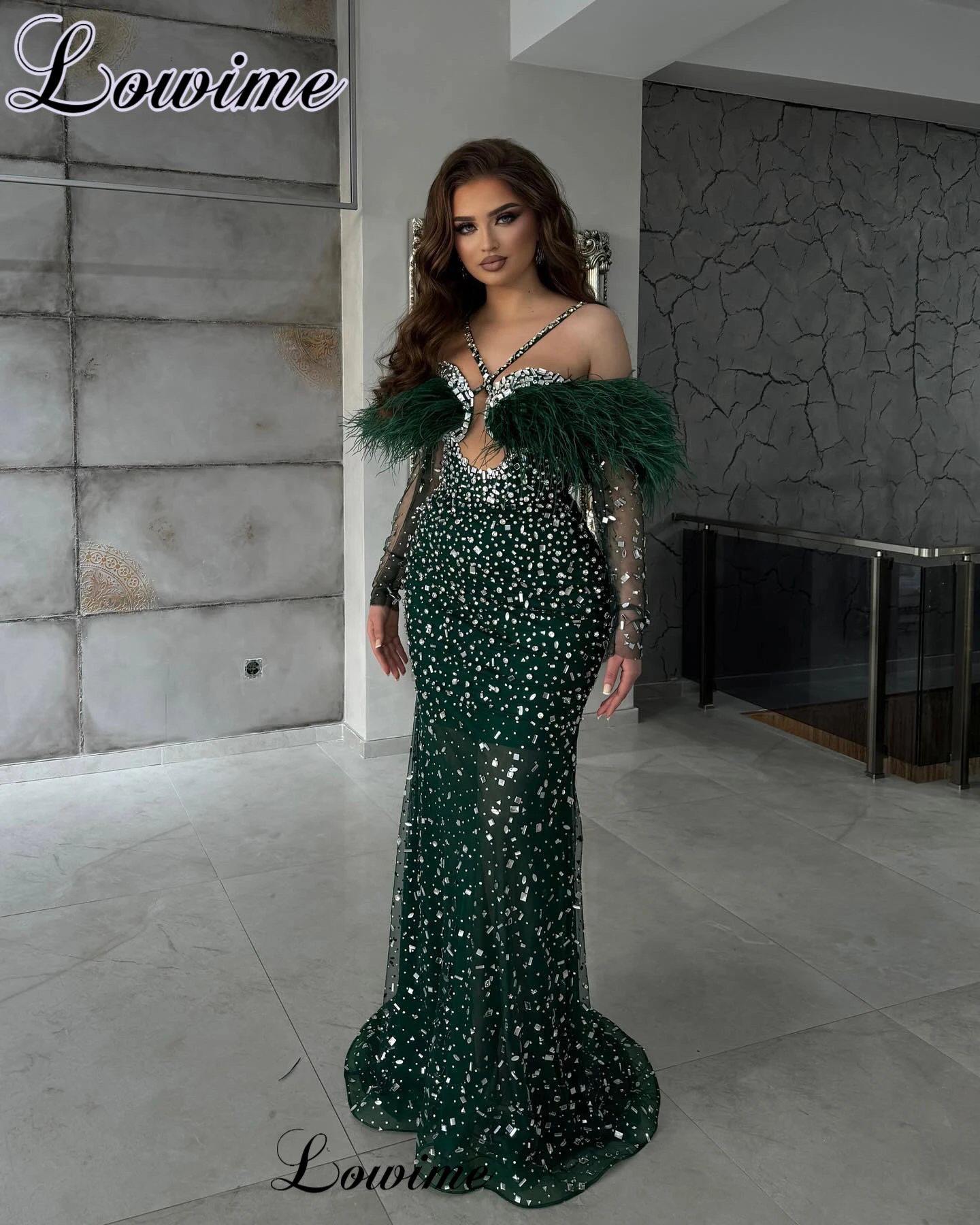 

Dark Green Crystals Cocktail Dresses Mermaid Elegant Off Shoulder Prom Party Dresses For Women Vestidos De Cóctel Celebrity Gown