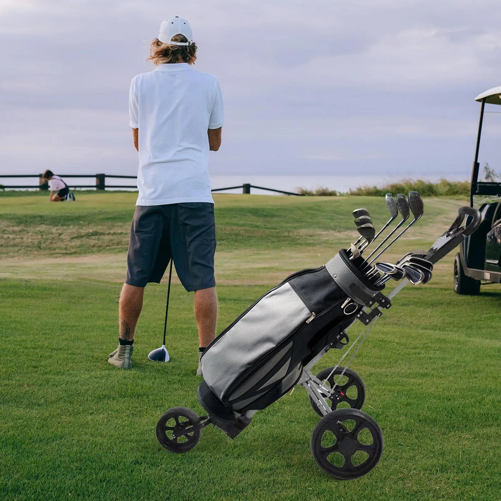 

Push Pull Golf Cart 3 Wheel Compact Quickly Fold/Open Golf Pull Cart Caddy Cart for Golf Bag Golf Accessories Golfing Cart