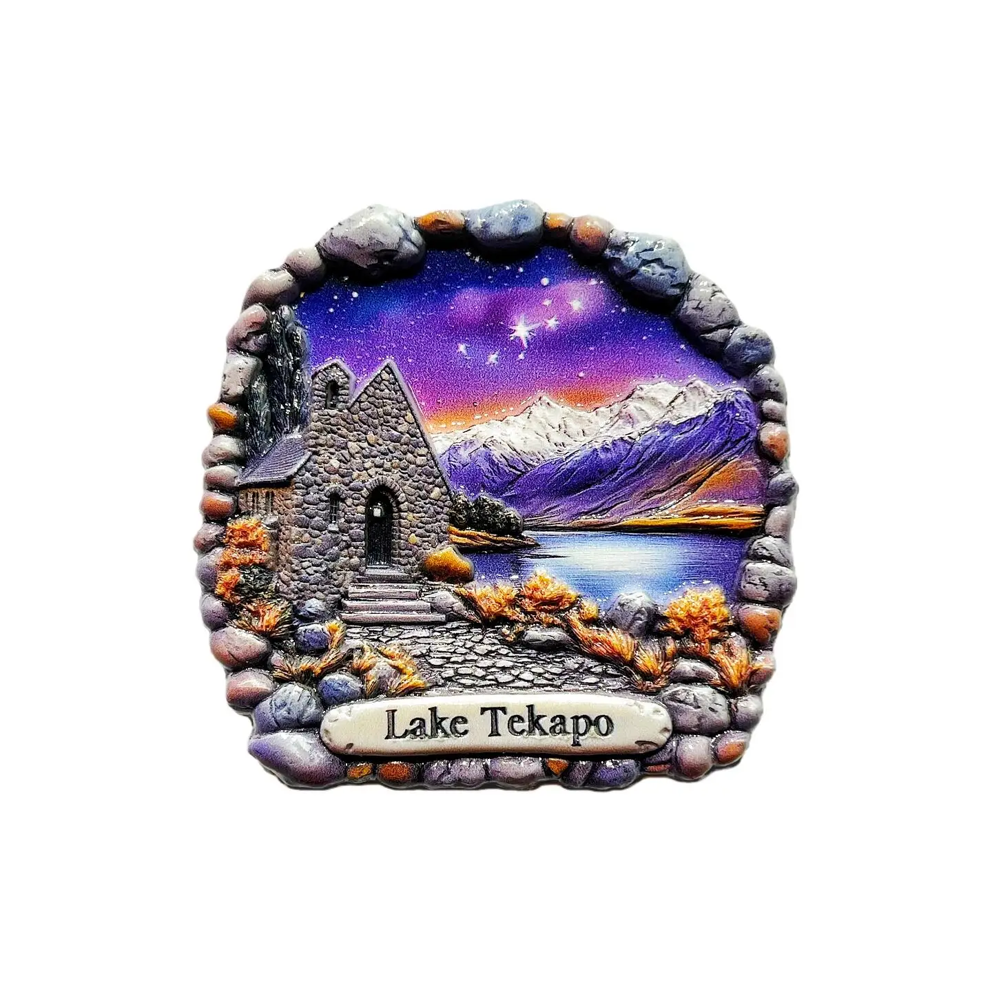 New Zealand Lake Tekapo Creative Aurora Night View Good Shepherd Church Building Tourist Souvenir Magnet Refrigerator Sticker