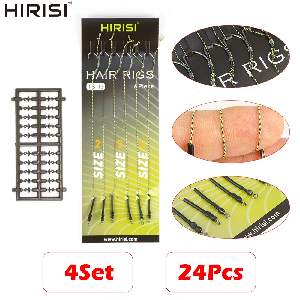 Hirisi TS113 24Pcs Carp Fishing Ready Made Hair Rig Hook Set Pre‑Tied Boilie Hook With Fishing Line Terminal Tackle Accessories