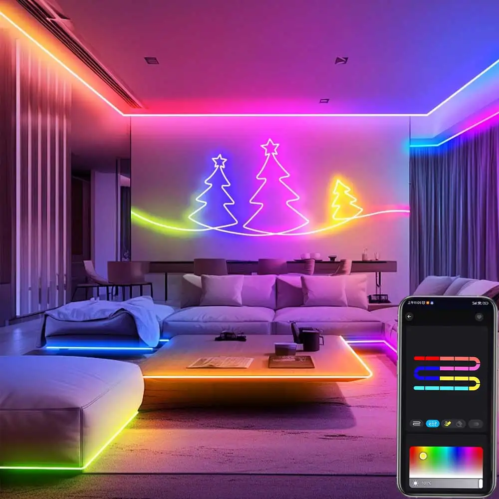 5V Neon Strip Light RGBIC Bluetooth Neon Led Strip Lights 1M 2M 3M 5M Waterproof Flex Ribbon Led Tape for Room Wall Decor Strip