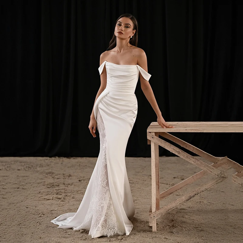 

Eightree Белые свадебные платья русалки с открытыми плечами, кружевное длинное свадебное платье 2026 Вечерние свадебные бальные платья для выпускного вечера по индивидуальному заказу