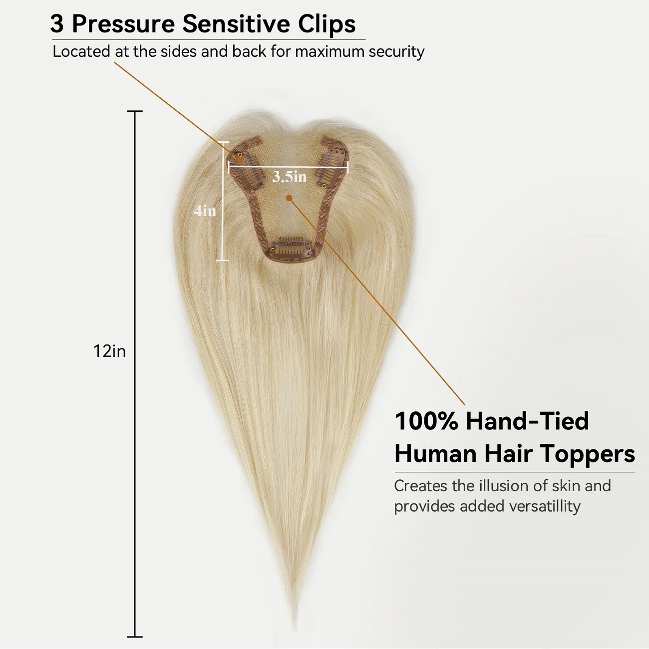 Blonde Golden 100% Remy Human Hair Topper Middle Part 12 Inch Silk Base Top Hairpieces Clip In Hair Extensions for Women