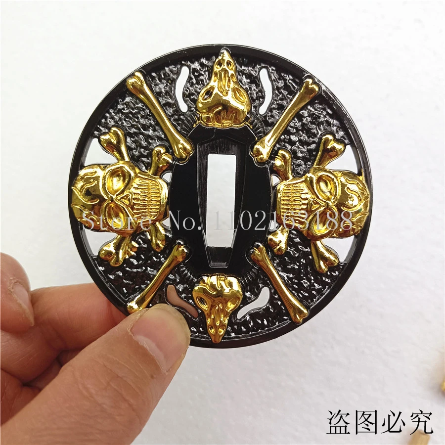 Set Golden skull Tsuba+Menuki+Fuchi+Kashira+Handle+Habaki+Seppa For Japanese Samurai Sword Katana/Wakizashi/Tanto Guard Fittings