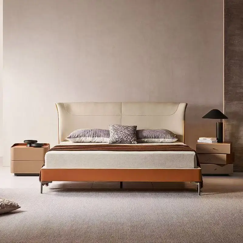 طاولة بجانب السرير مصممة من جلد الجوز وطاولة بجانب السرير إيطالية بسيطة