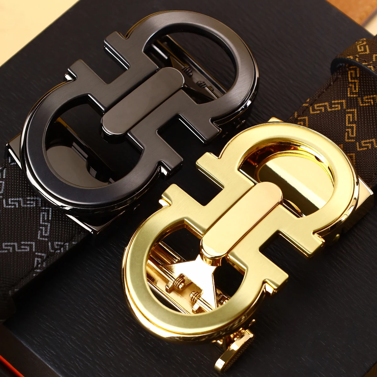 Men's Belt with Alloy Automatic Buckle for Jeans Business Pants Accessory Perfect Gift for Husband Father