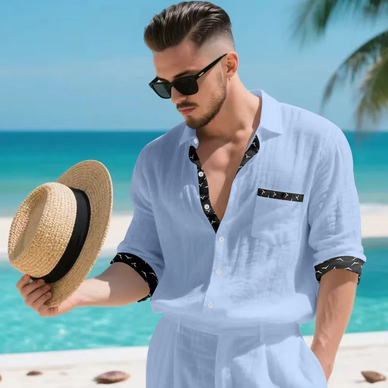 เสื้อคาร์ดิแกนผ้าลินินแขนยาวทรงหลวมสำหรับผู้ชาย สไตล์ลำลอง เหมาะสำหรับการเดินทาง ท่องเที่ยว ใส่ได้ทุกวัน