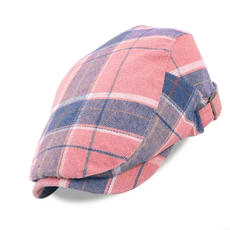 L5ya Cotton Hat Barge Checkered Pattern British Vintage Fashion Assactory