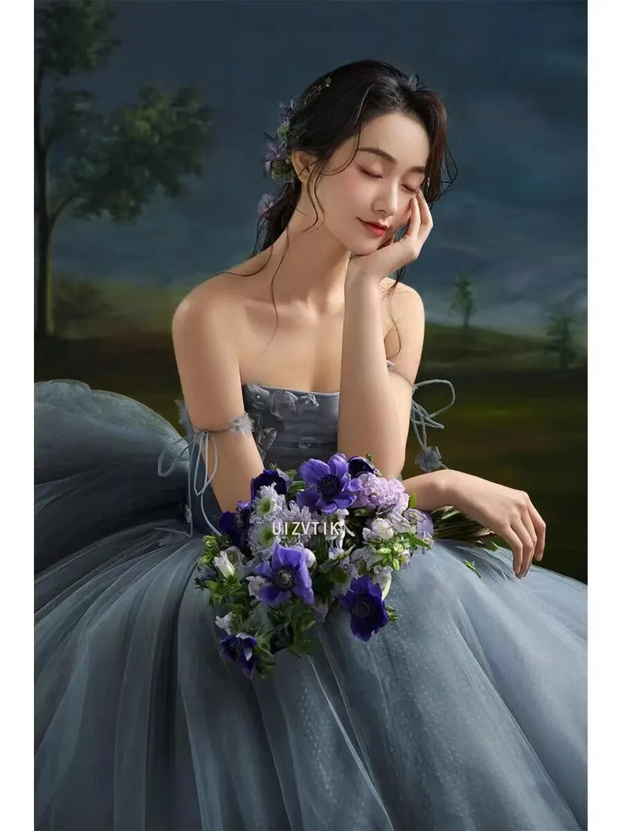 Leichtes Luxus-Hochzeitskleid für Damen, schulterfrei, sexy, trägerlos, elegante Spitze, Bankettkleid, Abendkleider für Frauen, Vestidos