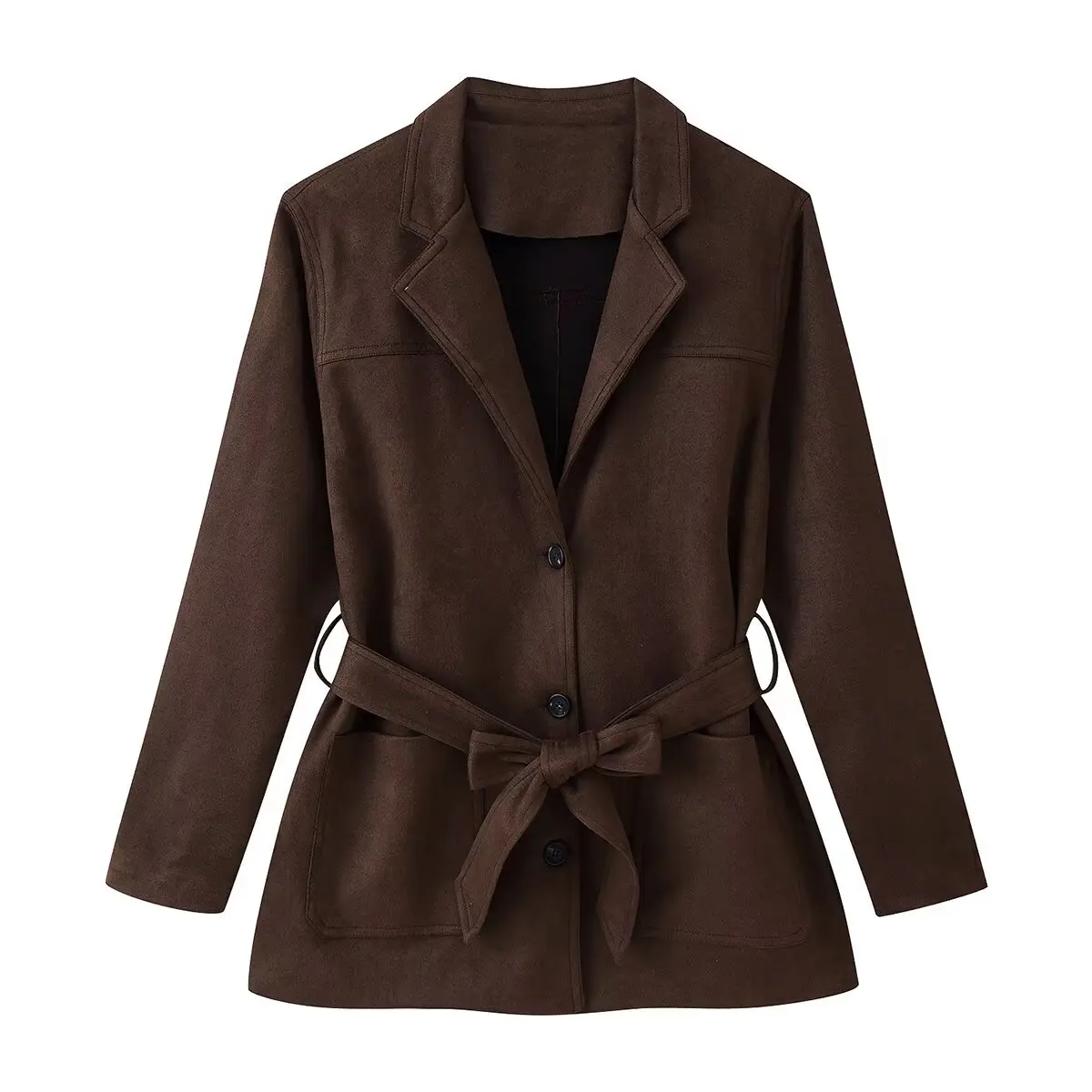 

Women's Jacket 2025 New Arrival Fashionable Women's Jacket with Belt and Suede Effect