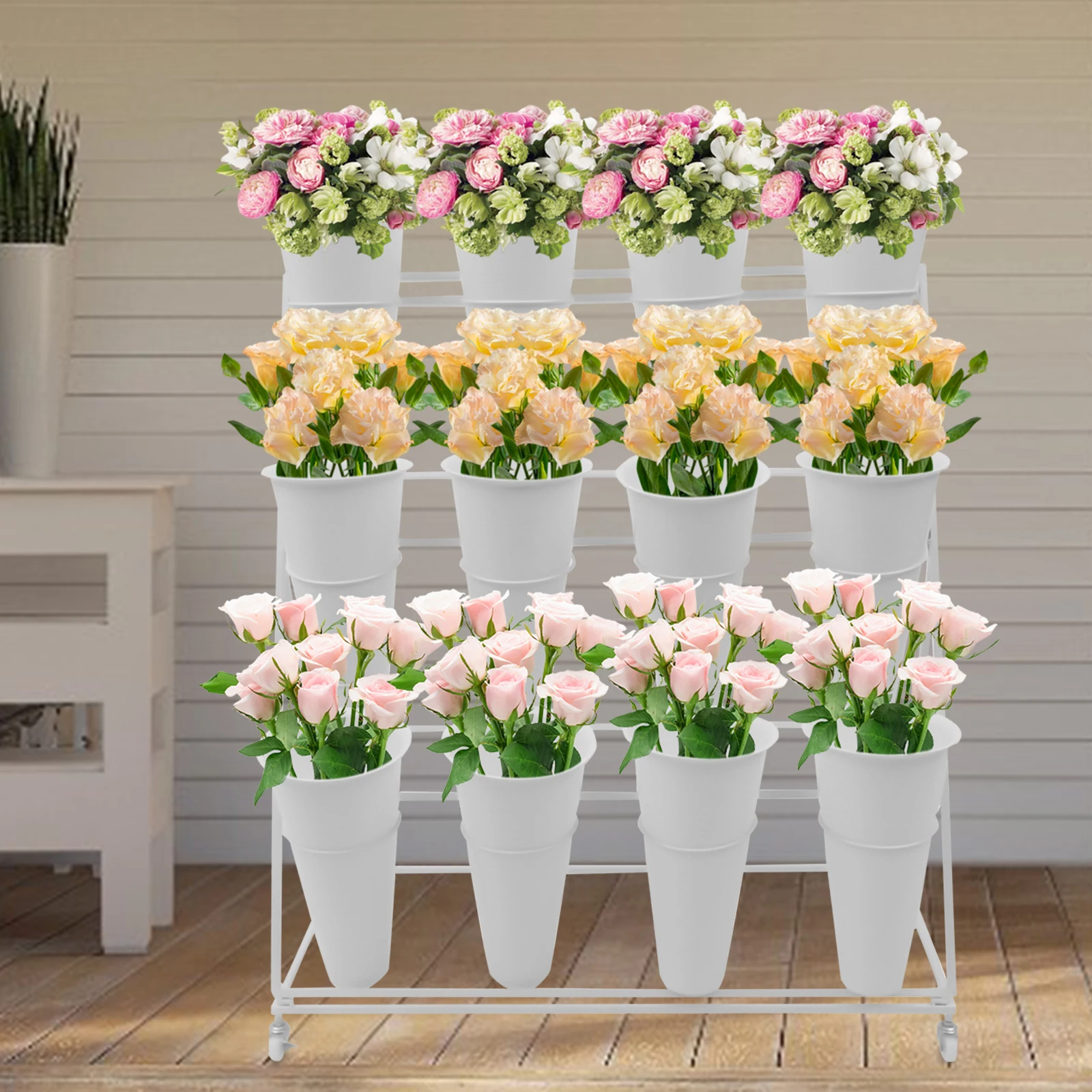 

Plant Stand Indoor Outdoor Flower Display Stand Flower Rack 3 Tier Outdoor Stands Shelf with 12 Buckets for Home Patio Balcony