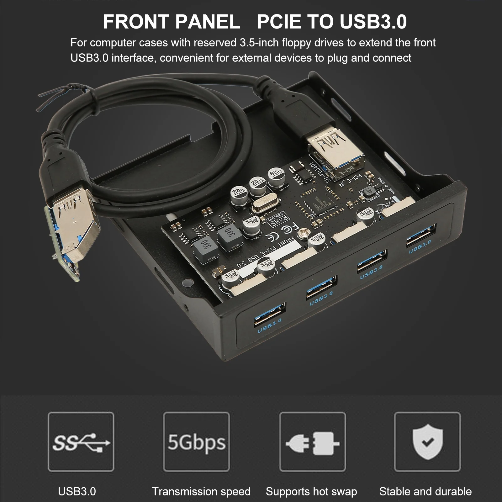 

PCIE To USB 3. Front Panel 5Gbps 3.5 Inch Front Panel USB Hub High Speed Wide Applicability Anti Interference for Computer