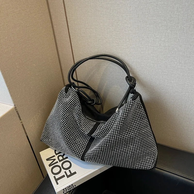 Luxury Bright Rhinestone Shoulder Bag Ladies Large Capacity Tote Bag Fashion Versatile Diamond Handbag Underarm Bags For Women