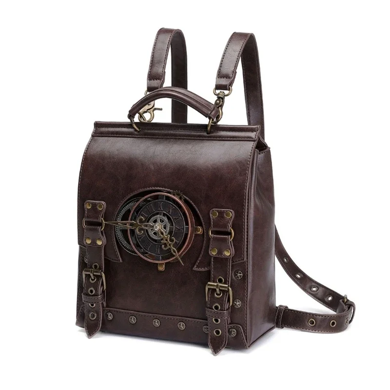 Retro laptop backpack, student backpack, Gothic medieval women\'s leather briefcase, retro steampunk backpack