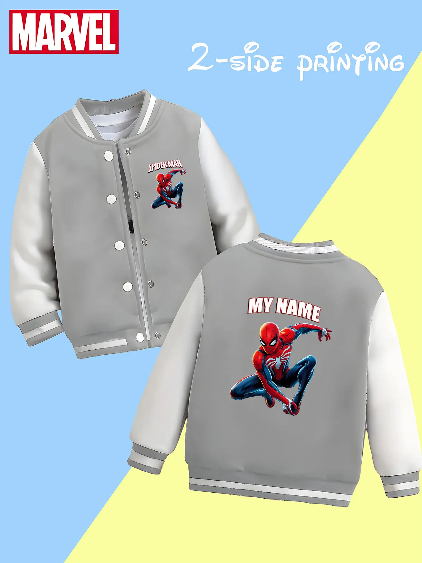 MINISO Marvel Boys Baseball Jacket - Spider-Man dynamic image print, fine workmanship, perfect for spring and autumn everyday ca