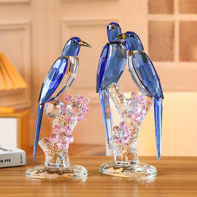 1Pcs Crystal Bird Stained Glass Handicraft Crystal Psittacula Artificial Animal Sculpture Decorative Figurines Home Decoration