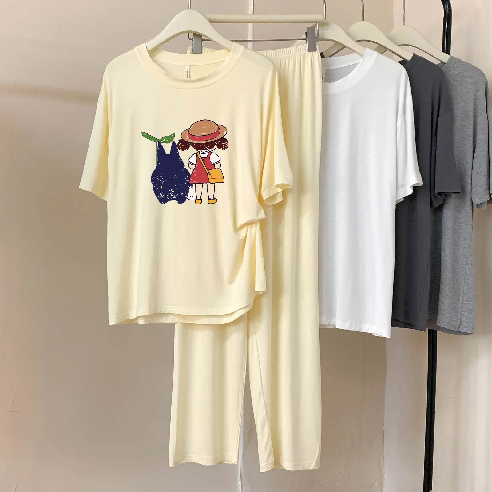 

Dc126 # Strawberry Rabbit Cartoon Print Two-Piece Short-Length Modal Cotton Short-Sleeved Trousers Women's Pajamas Set Spring