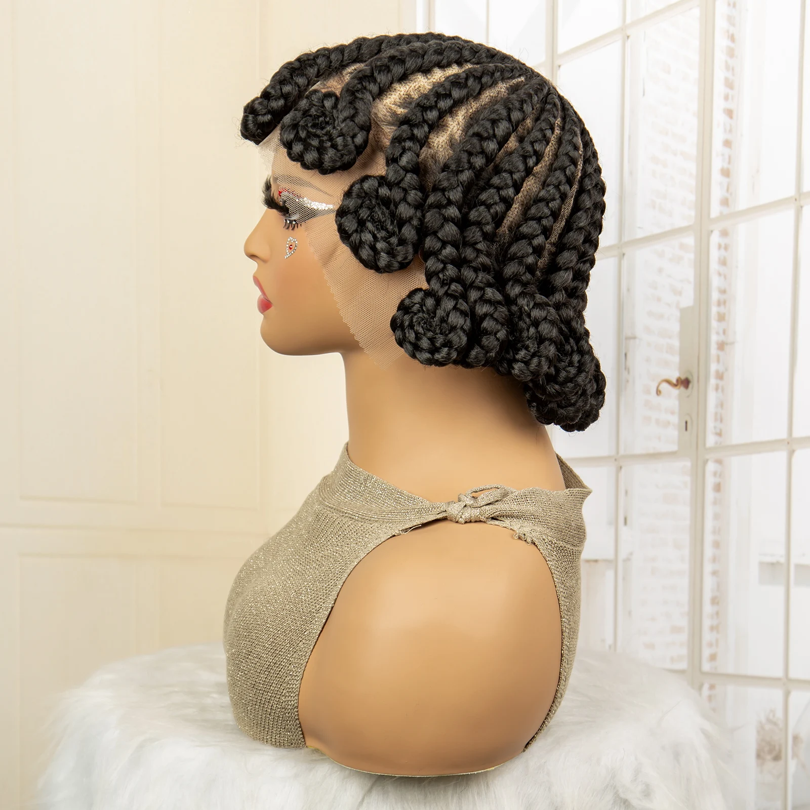 Synthetic Afro Bantu Braided Wigs for Black Women Full Lace Handmade Cornrow Braids Wigs with Baby Hair Twist Brading Wig