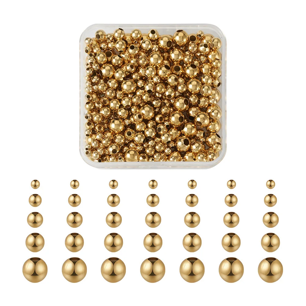 

400Pcs 3/4/5/6/8mm Golden Color Round 304 Stainless Steel Beads Spacer Beads for DIY Bracelet Necklace Earing Jewelry Making