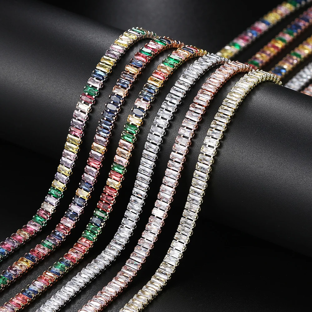 Tenis Choker łańcuszek dla kobiet koreański kwadratowy kryształ Iced Out ślubna szyja cyrkonia kobiece naszyjniki biżuteria hurtowych OHN134